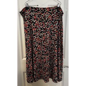 Meri‎ Skye PLUS Midi Skirt Black/Floral Women's 2x NWT